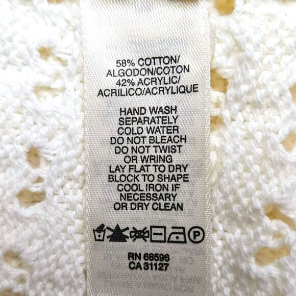 DKNY JEANS Women's V- Neck Open Knit Cream Colored Cardigan Sweater Size XL - Picture 12 of 15